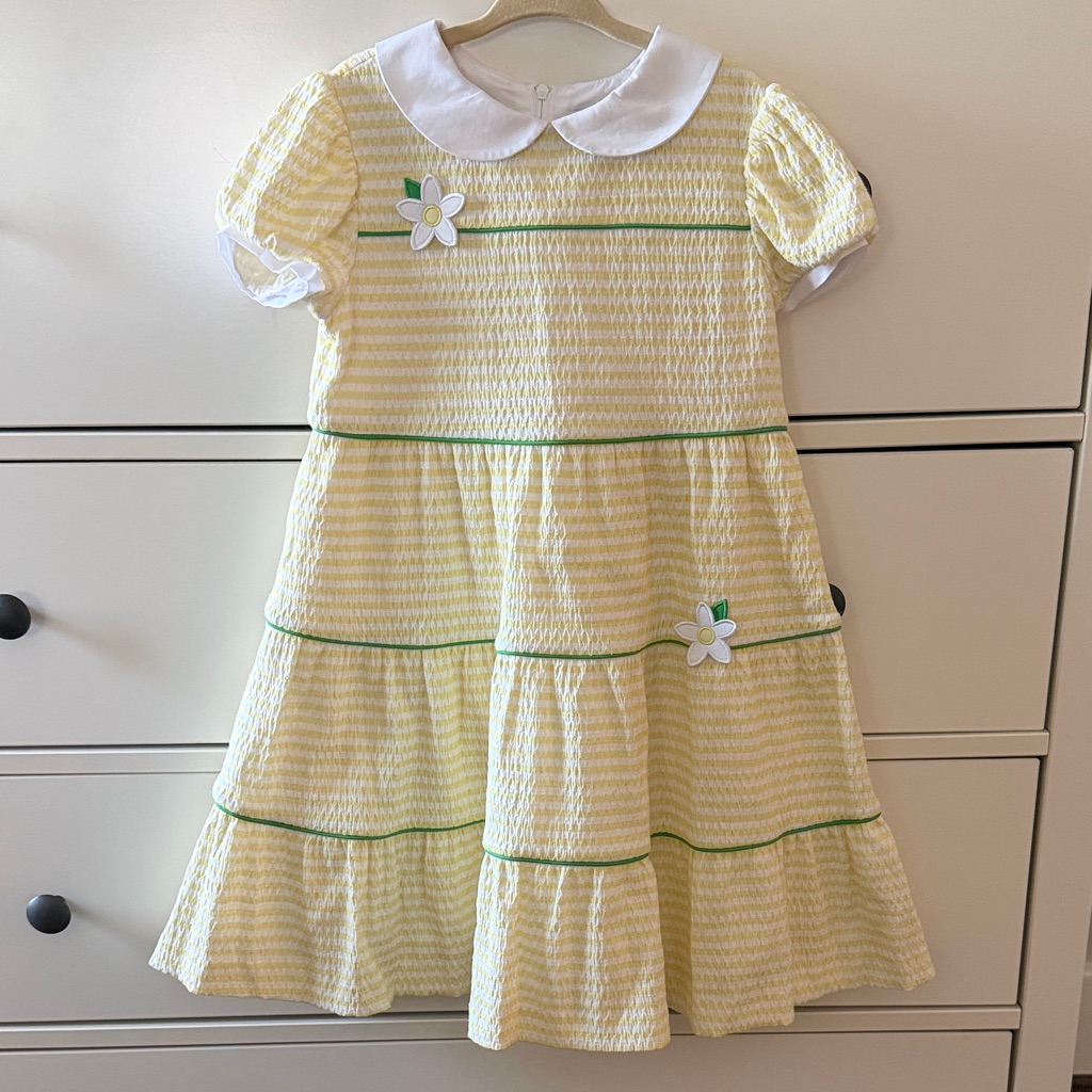 Nwot Florence Eiseman Yellow Seersucker Dress With White Peter Pan Collar
